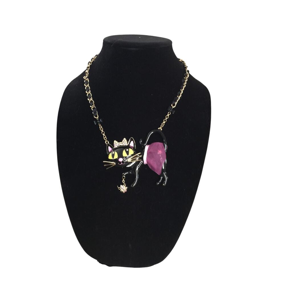 Betsey Johnson Black Cat Tutu Necklace Spider Pendant Halloween Gothic NWT - Picture 2 of 3